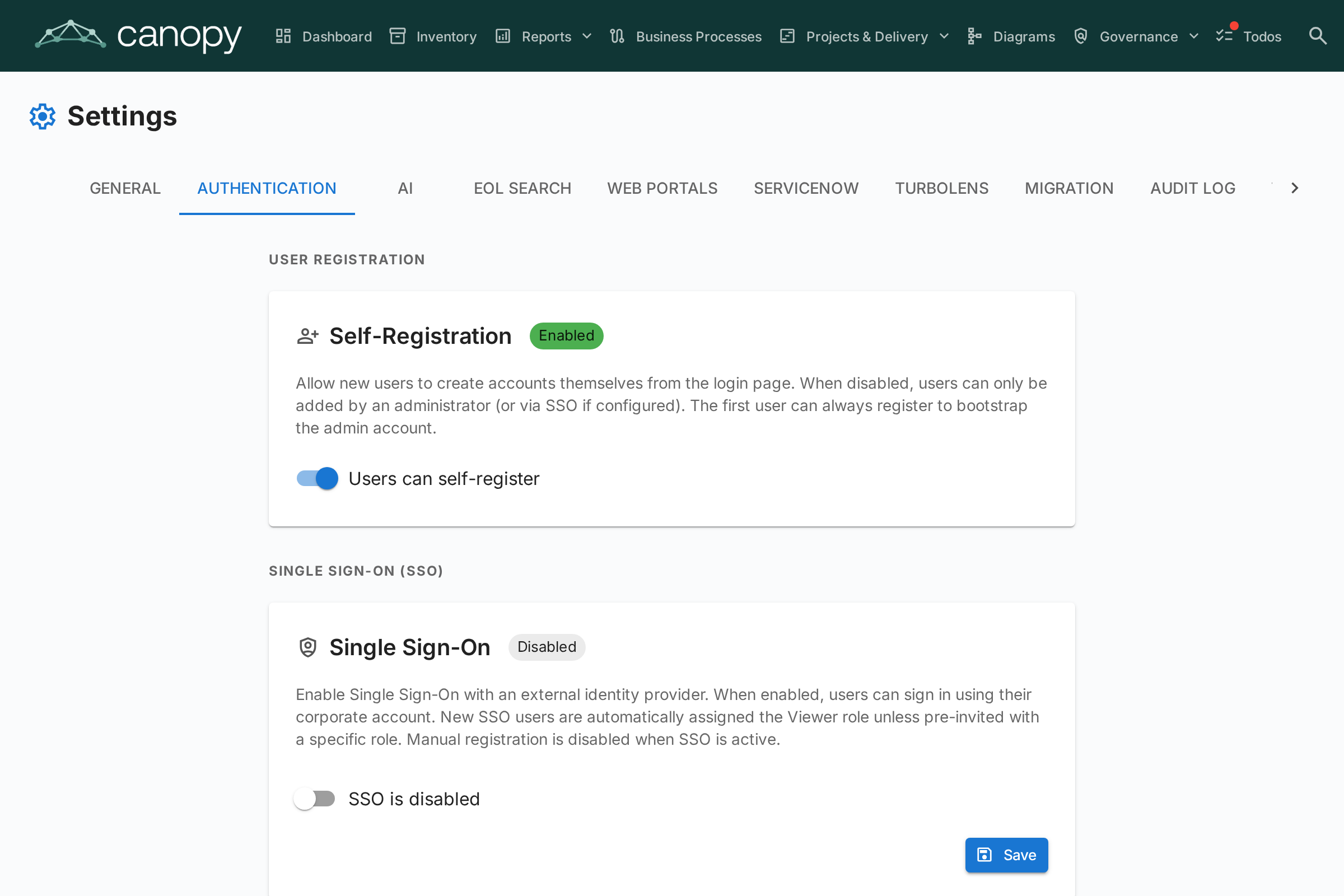 Authentication &amp; SSO Settings