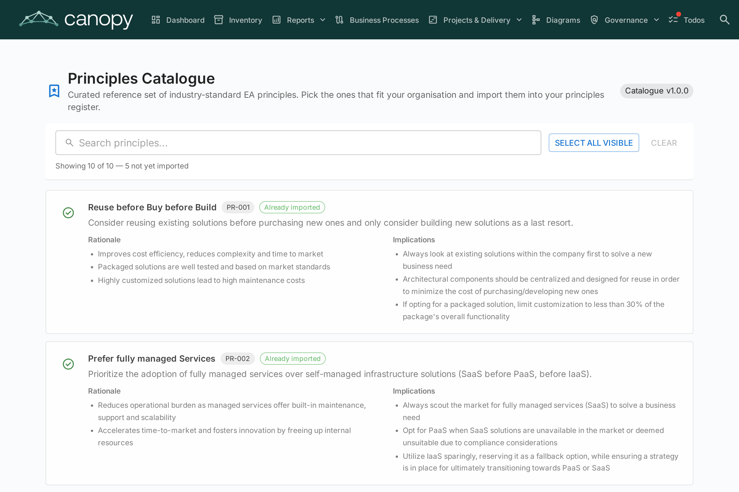 Principles Catalogue