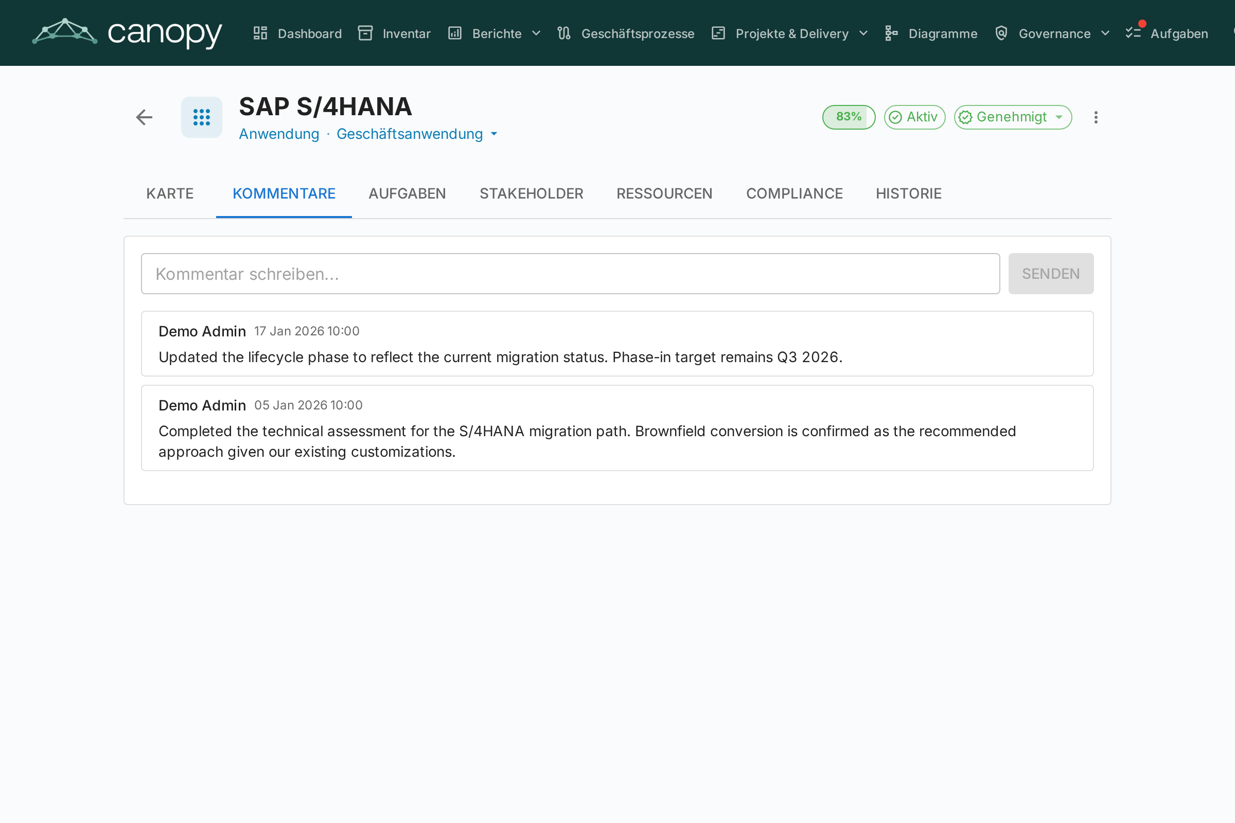 Kartenkommentarbereich