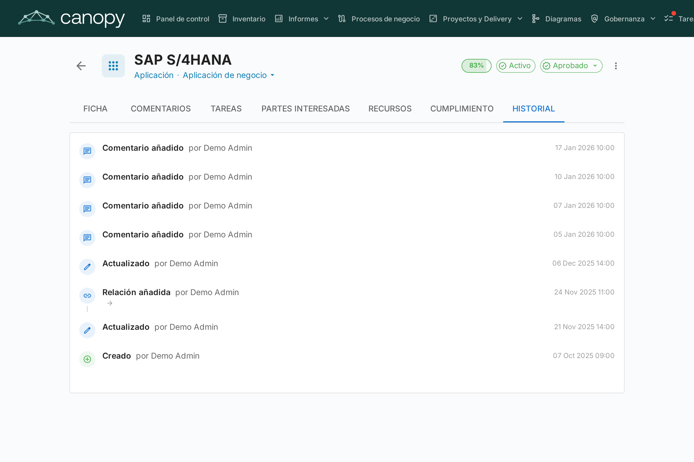 Historial de Cambios de una Ficha