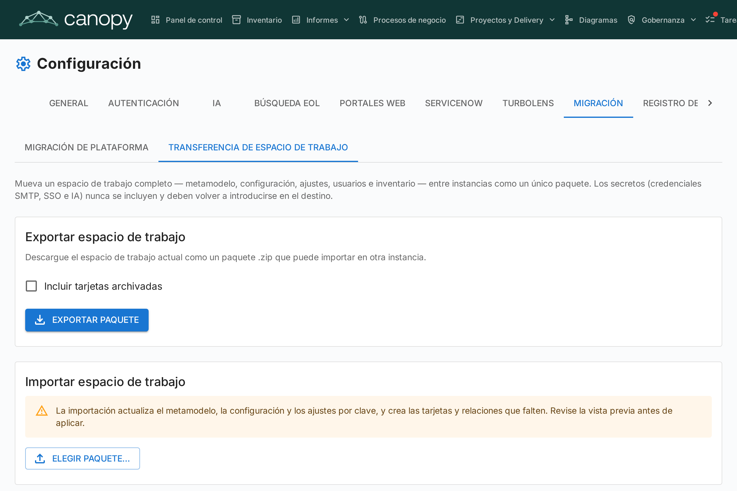 Transferencia de workspace