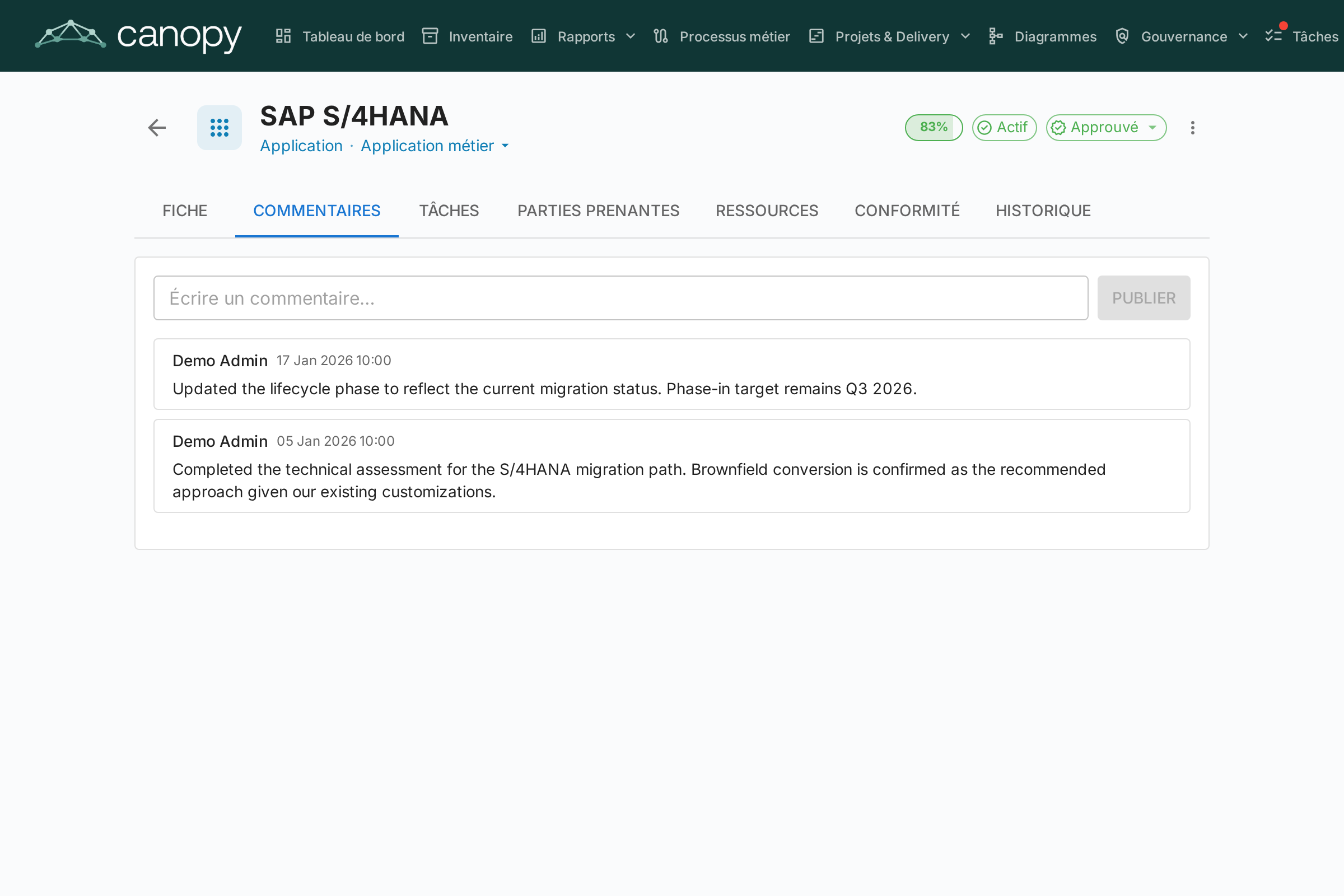 Section commentaires de la fiche