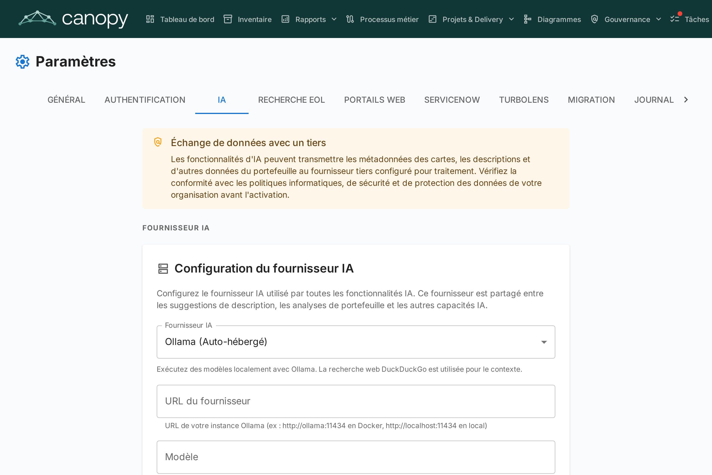 Paramètres de suggestion IA