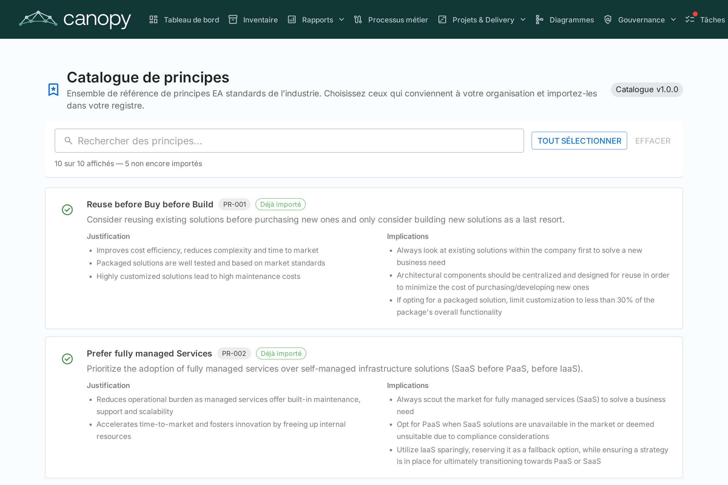 Catalogue de principes