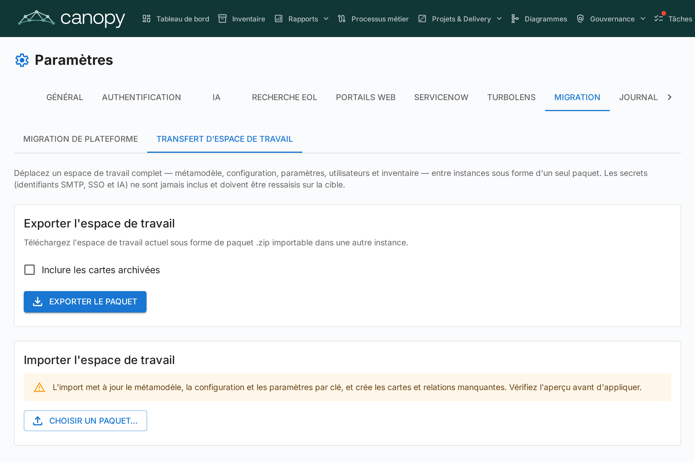 Transfert de workspace