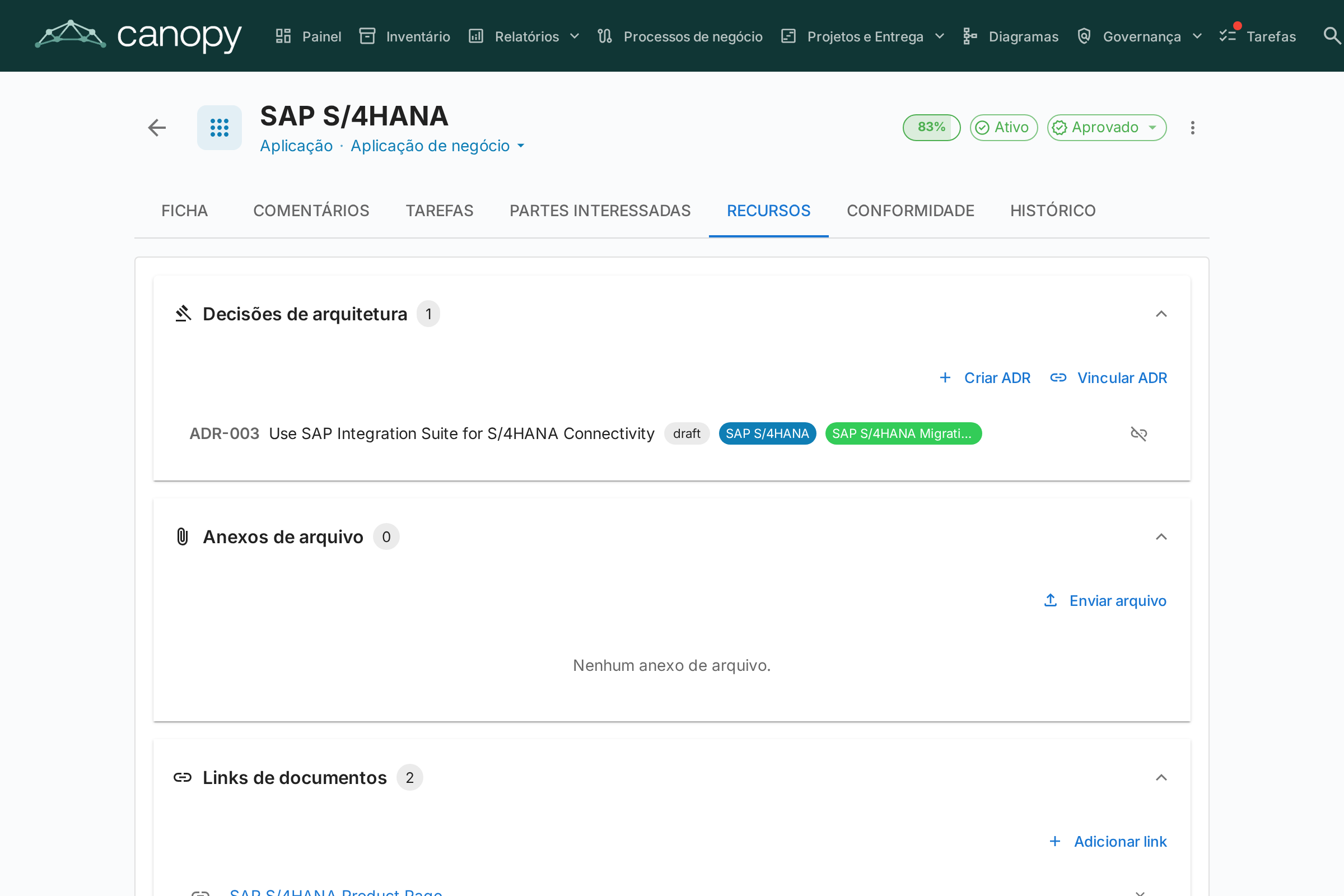 Aba de Recursos do card