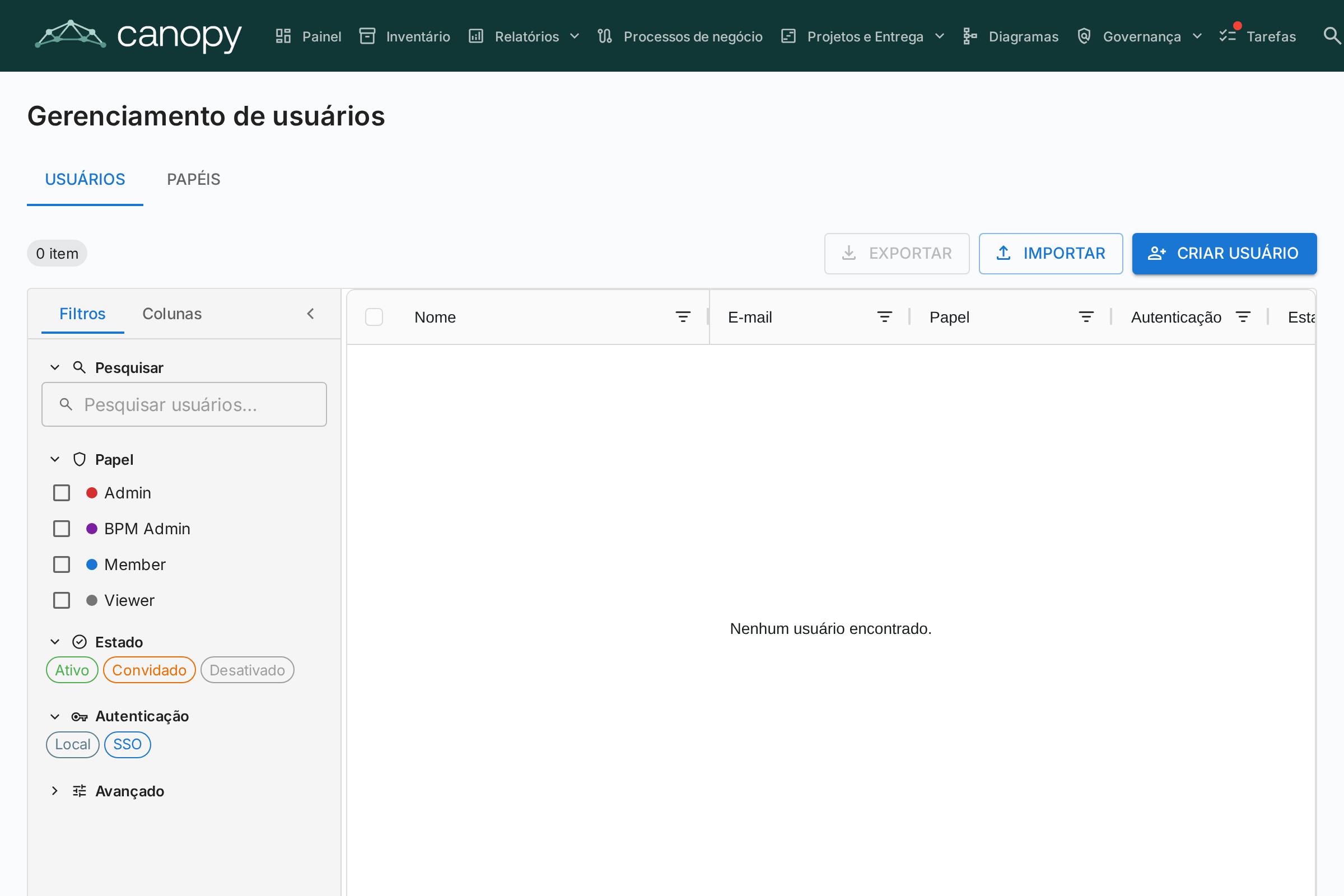Gerenciamento de Usuários e Papéis