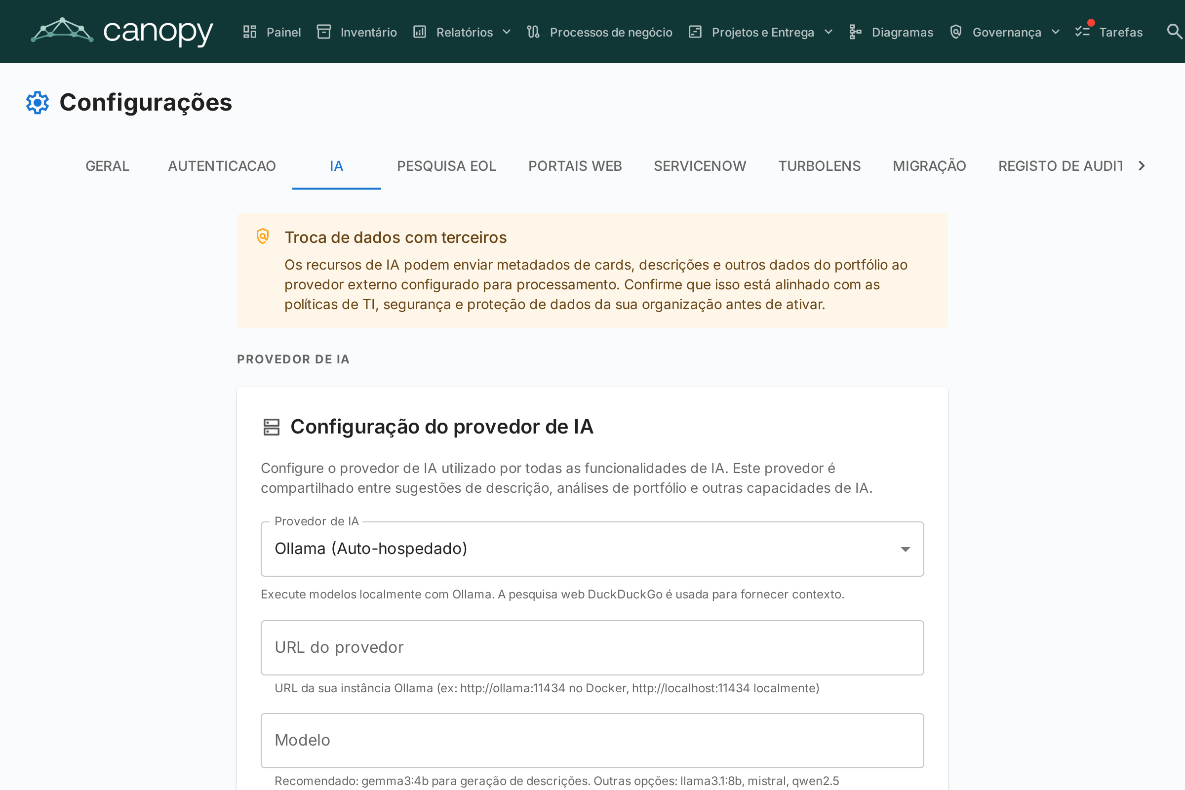 Configurações de Sugestão de IA