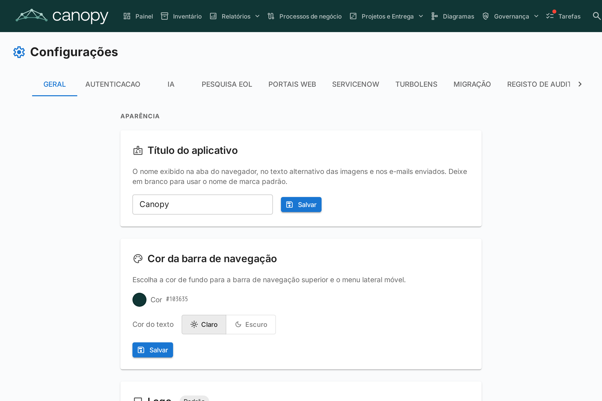 Configurações gerais