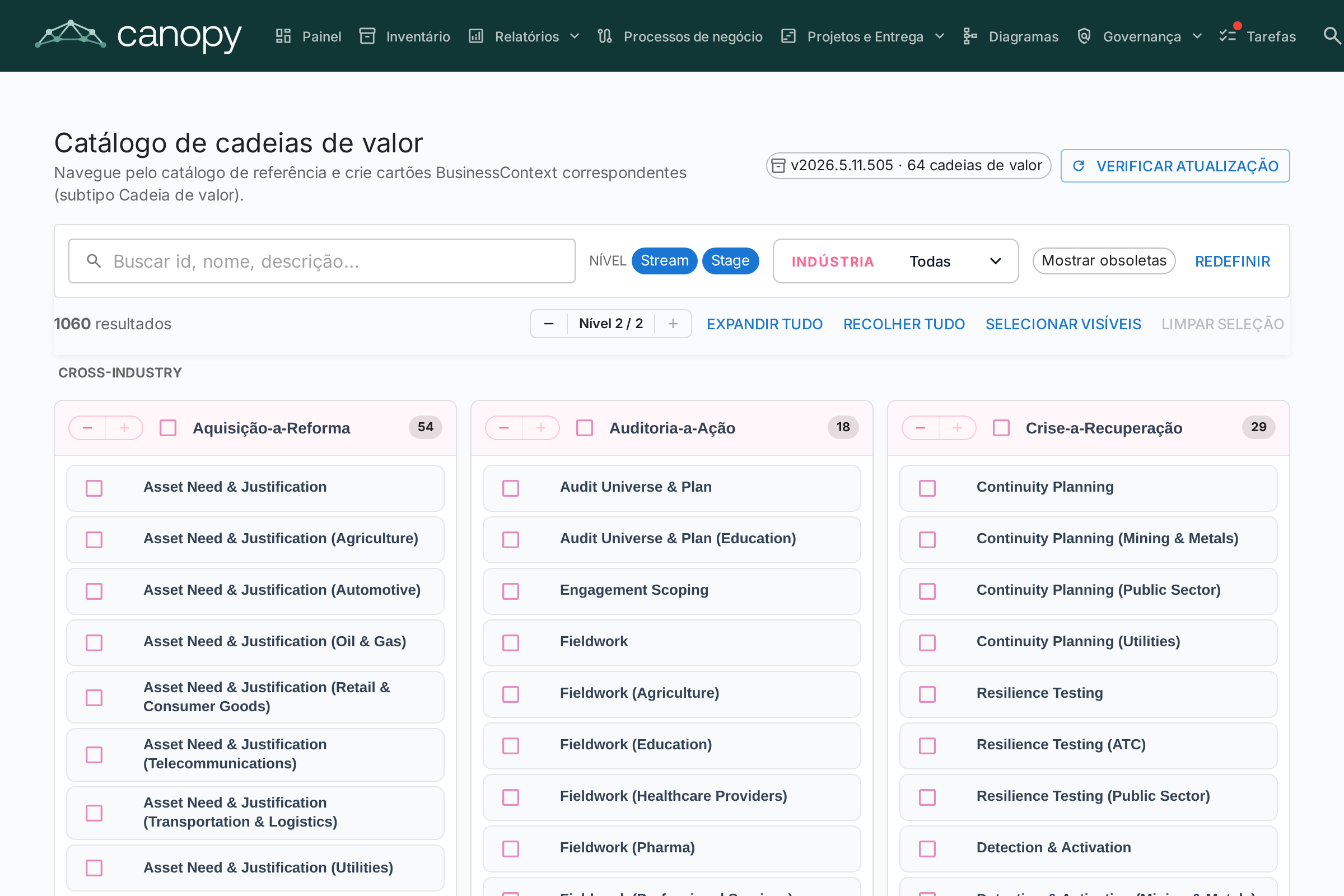 Catálogo de cadeias de valor
