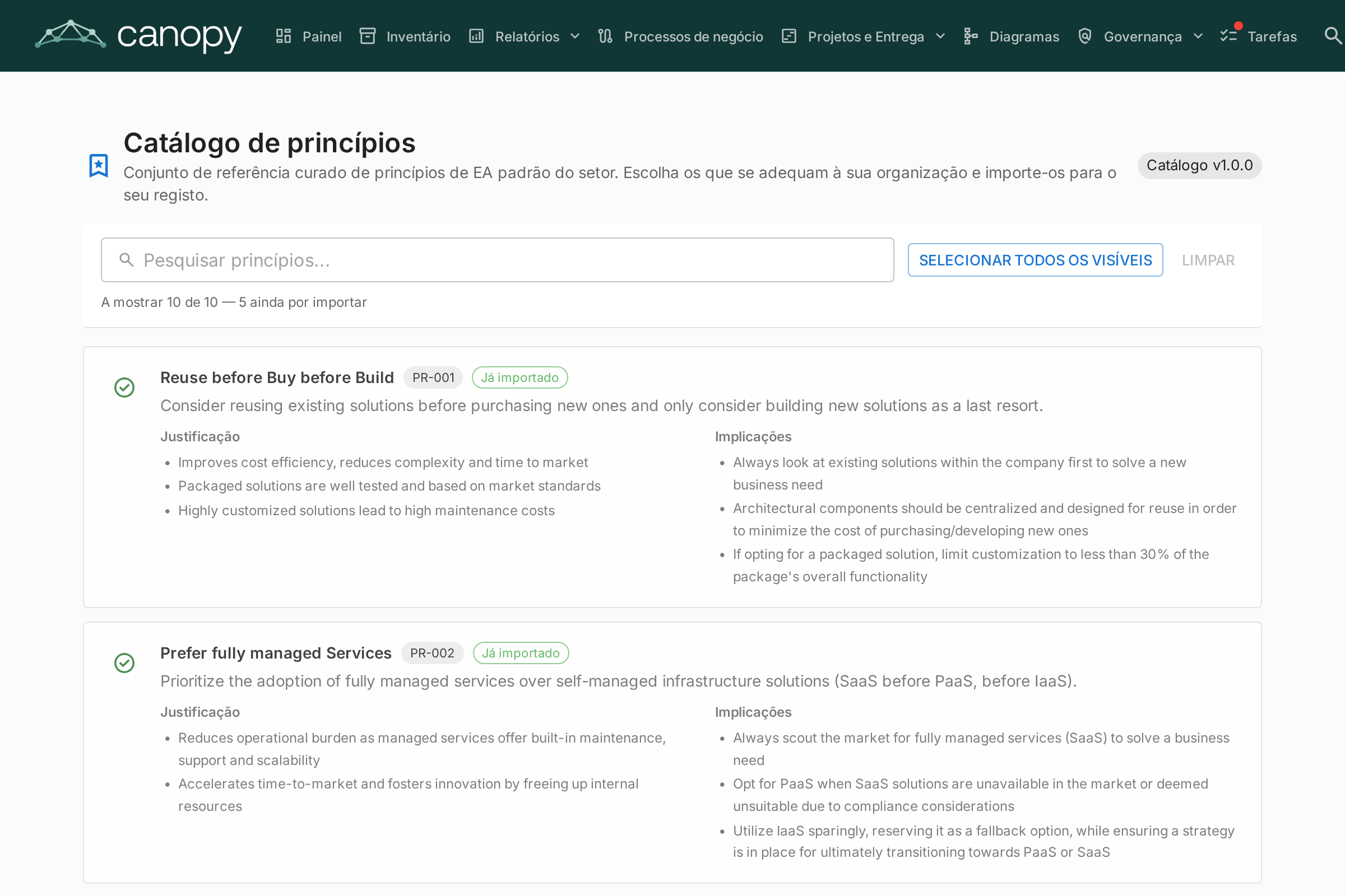 Catálogo de princípios
