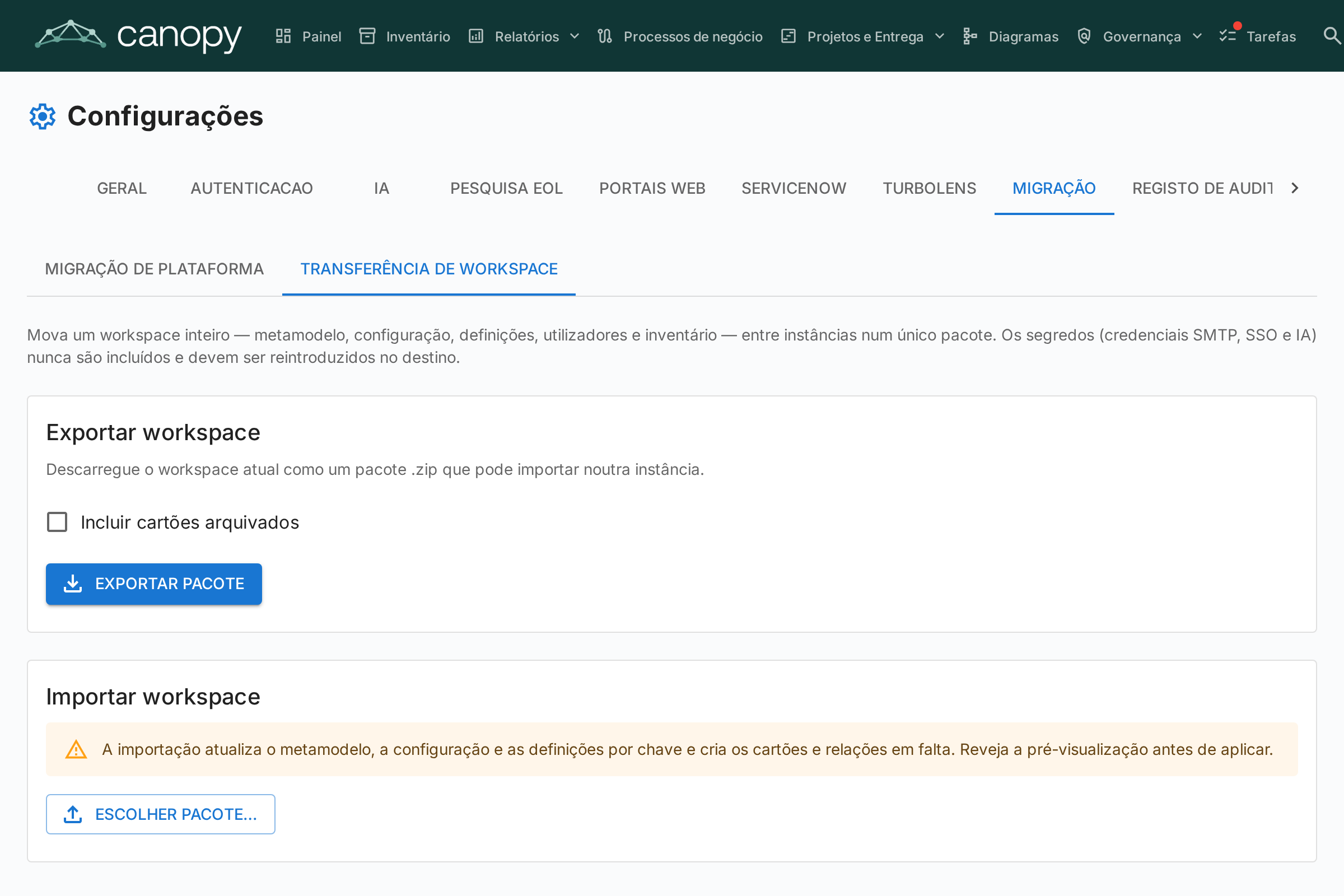 Transferência de workspace